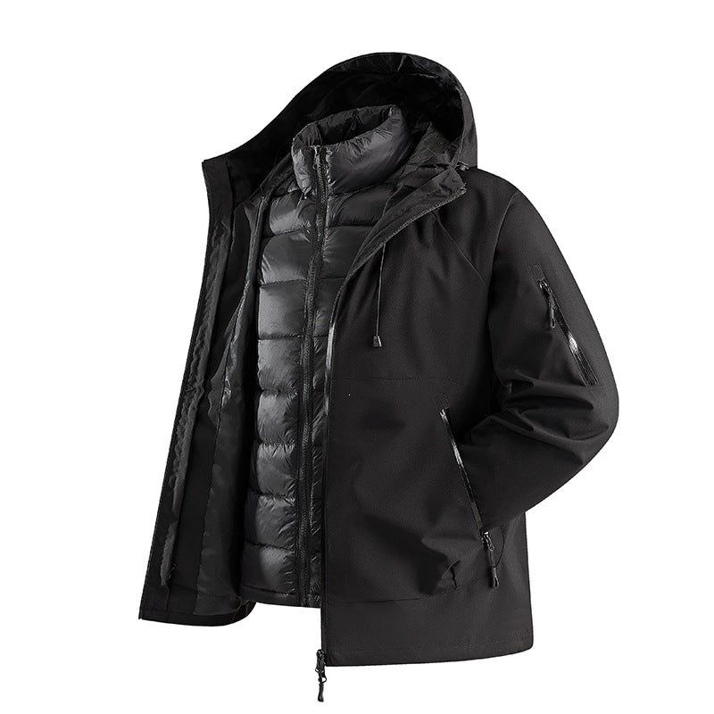 Herren Zweiteilige Übergangsjacke mit abnehmbarer Steppinnenjacke und Kapuze Echoarchiv
