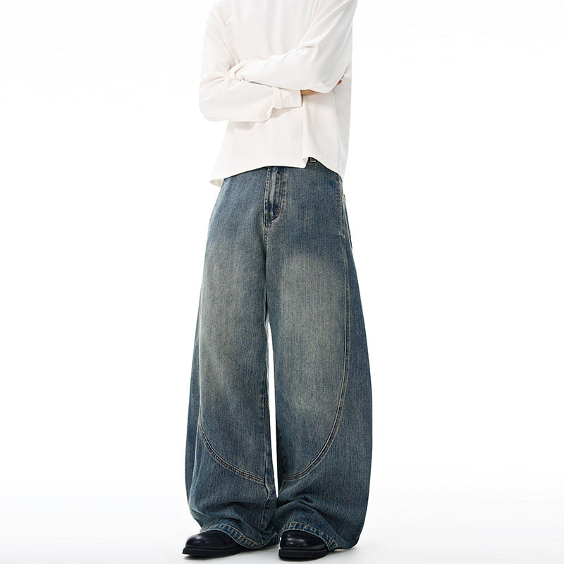 Damen Extraweite Denim-Palazzohose mit skulpturalen Rundnähten Echo Archiv