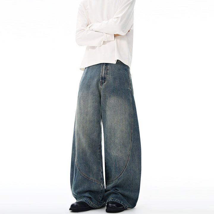 Damen Extraweite Denim-Palazzohose mit skulpturalen Rundnähten Echo Archiv
