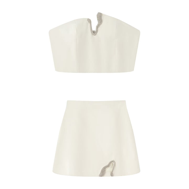 Damen Crop-Top und Mini-Rock Set mit dekorativem Detail Echo Archiv