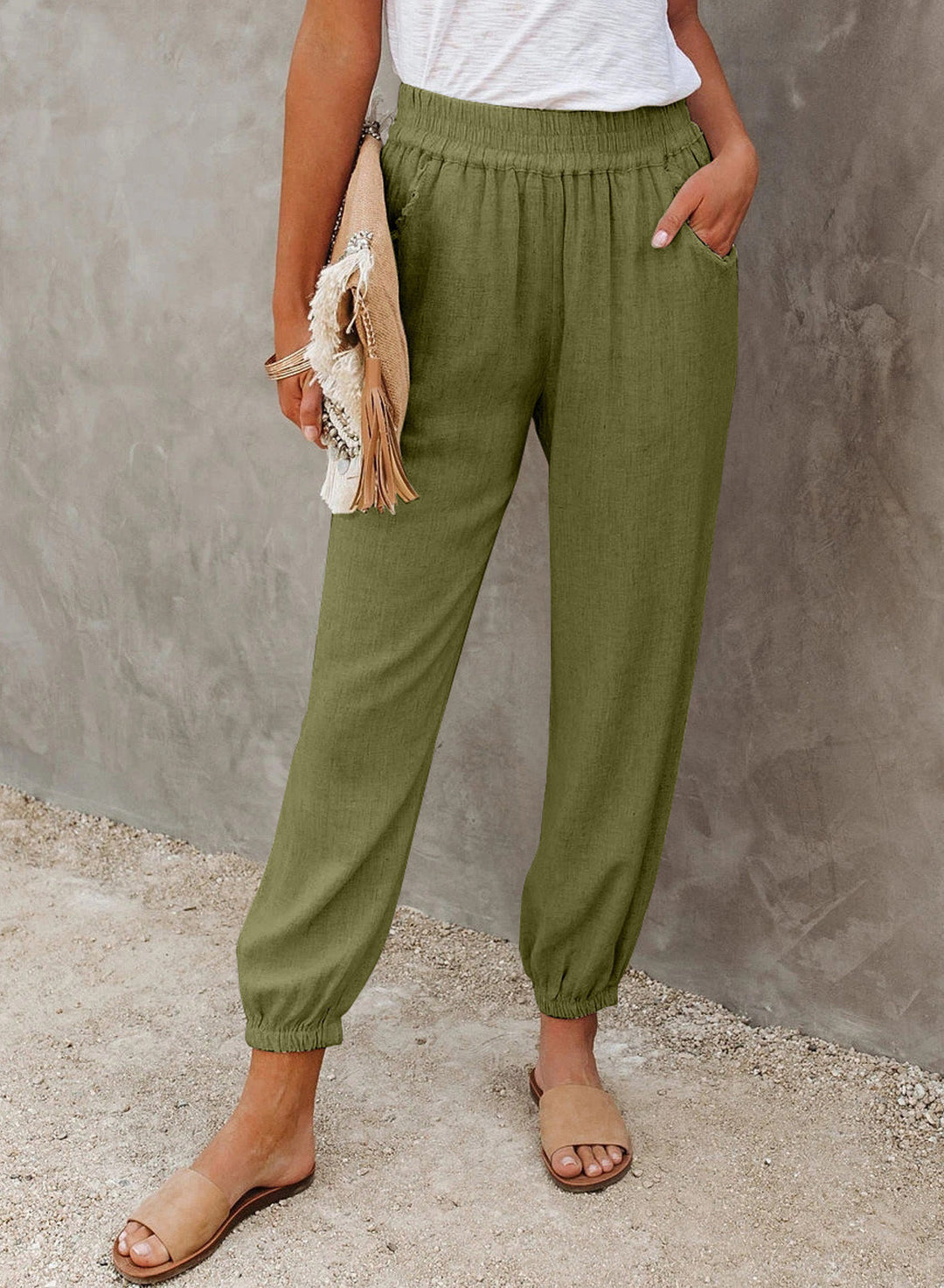 Damen lässige Leinen-Hose mit elastischem Bund und Gummizug – Avélisse
