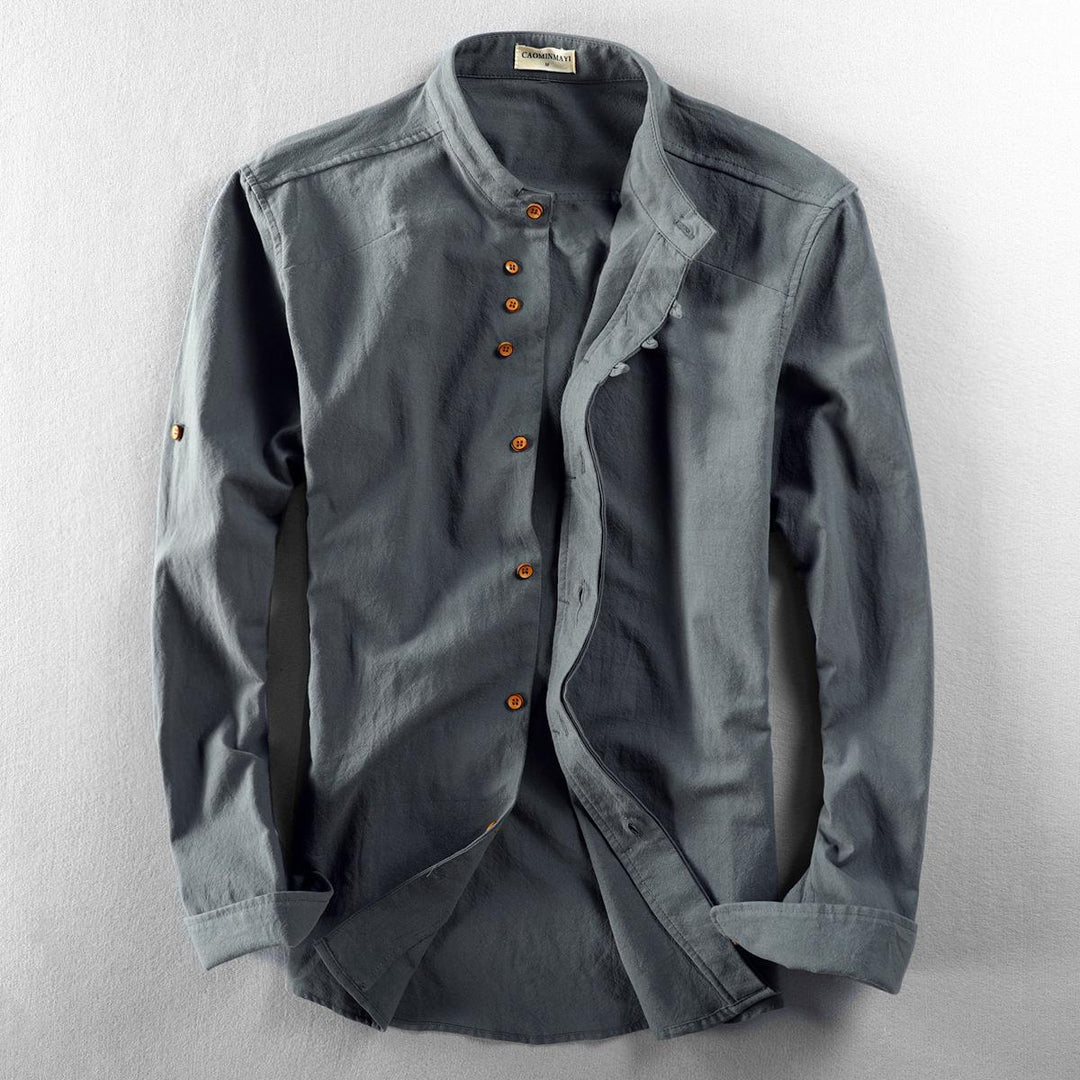 Herren Leichtes Leinen‑Overshirt mit Stehkragen und dekorativer Knopfleiste Echo Archiv