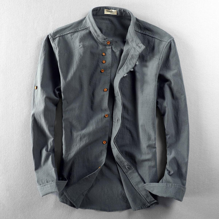Herren Leichtes Leinen‑Overshirt mit Stehkragen und dekorativer Knopfleiste Echo Archiv