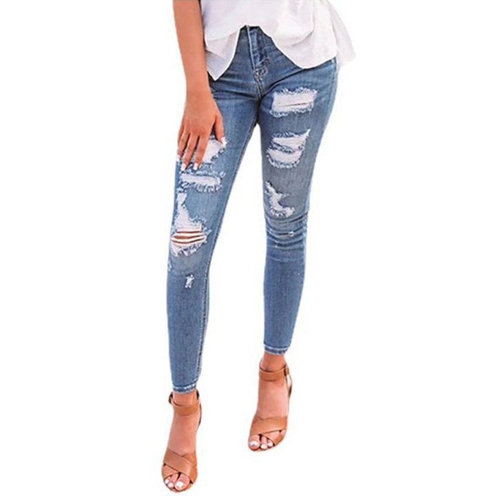 Damen nan hochgeschnittene Ripped-Skinny-Jeans mit Stretch, Five‑Pocket und figurformender Passform Echo Archiv
