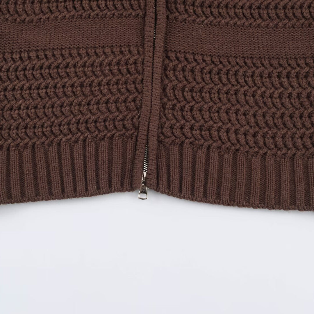 Damen Grobstrick-Cardigan mit Reißverschluss und Kunstfellkapuze Echoarchiv