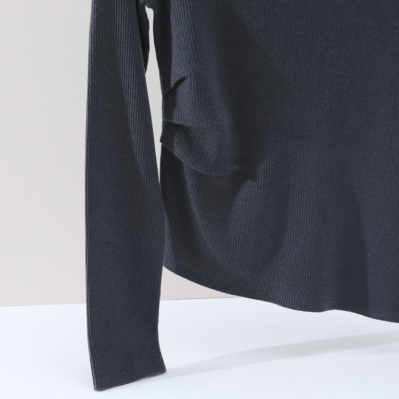 Damen Feines Rippenstrick-Longsleeve mit weitem U-Boot-Ausschnitt & seitlicher Raffung Echo Archiv