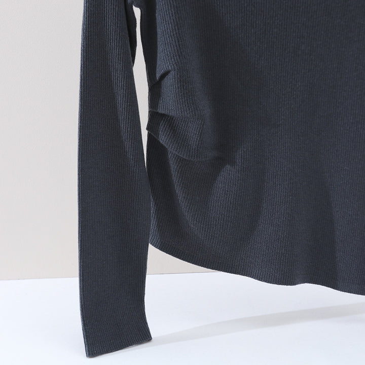 Damen Feines Rippenstrick-Longsleeve mit weitem U-Boot-Ausschnitt & seitlicher Raffung Echo Archiv