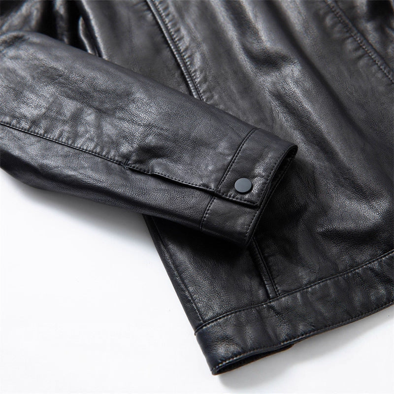 Herren Schmale Blouson-Lederjacke mit Stehkragen und verdecktem Reißverschluss – Valtoré