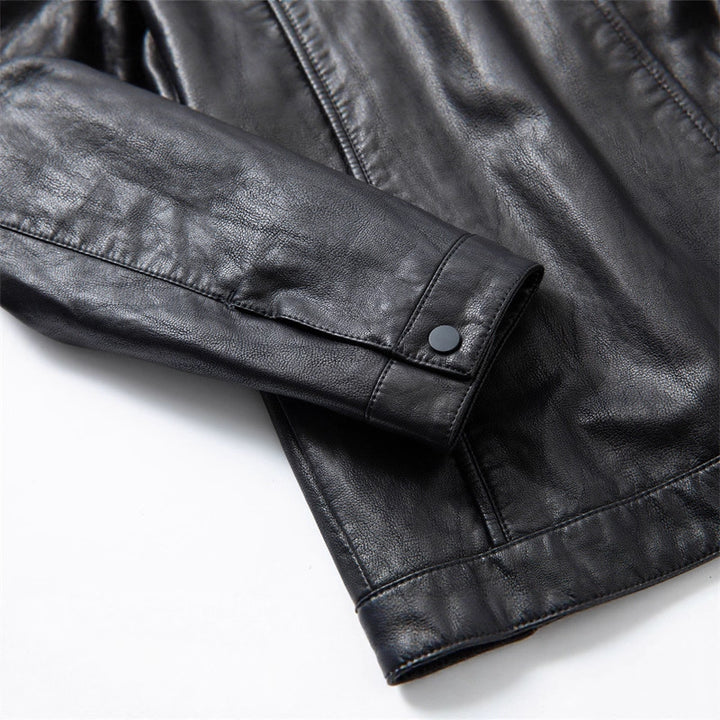 Herren Schmale Blouson-Lederjacke mit Stehkragen und verdecktem Reißverschluss – Valtoré