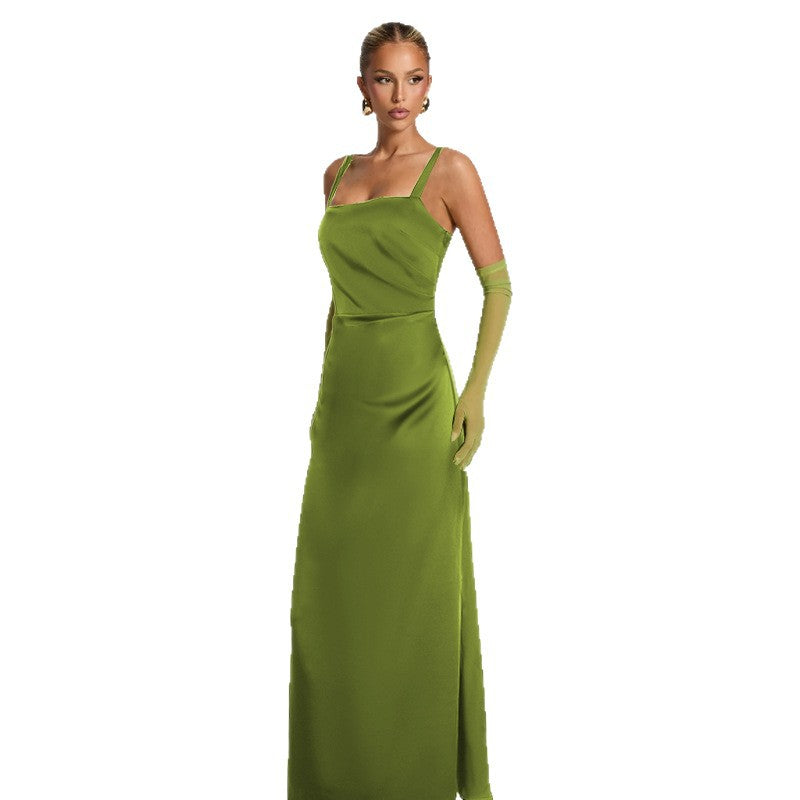 Damen Elegantes Satin-Maxikleid mit schmalen Trägern Echo Archiv