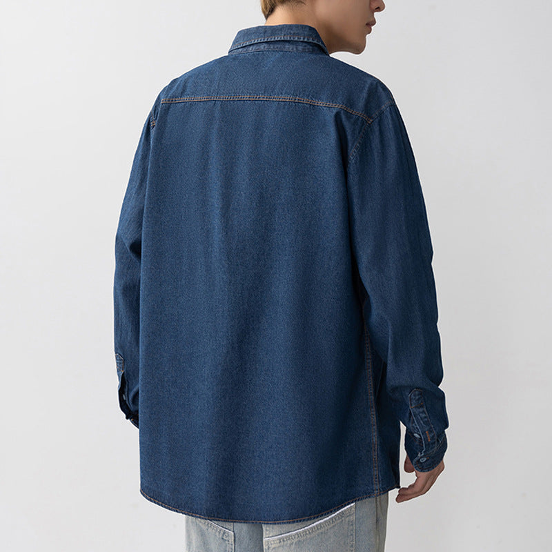 Herren Moderner Denim-Hemd mit Taschen Echoarchiv