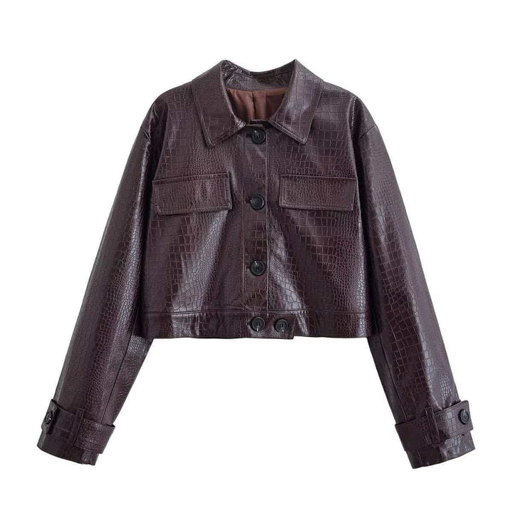 Damen nan gerade geschnittene Kunstlederhose mit Krokoprägung und hoher Taille Echo Archiv