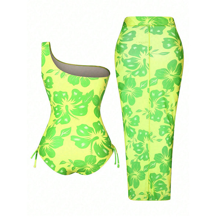 Damen Einseitiger Badeanzug mit floralem Design und passendem Sarong Echo Archiv