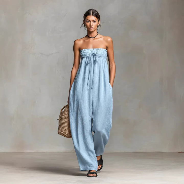 Damen Lässiges Sommer-Jumpsuit mit Raffungen und praktischen Taschen Echo Archiv