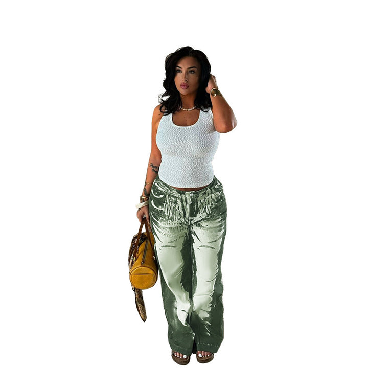 Damen Schlaghose mit hoher Taille, Bleach-Effekt und weitem Bein Echo Archiv