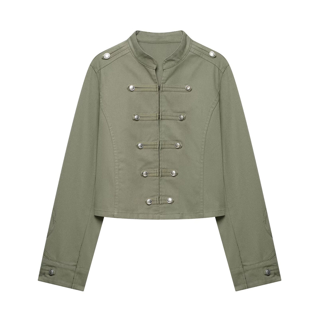 Damen Cropped Offiziersjacke im Military‑Look mit Stehkragen und dekorativen Druckknopfleisten Echo Archiv