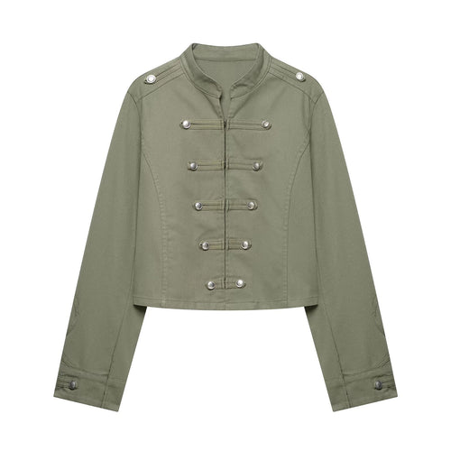 Damen Cropped Offiziersjacke im Military‑Look mit Stehkragen und dekorativen Druckknopfleisten Echo Archiv