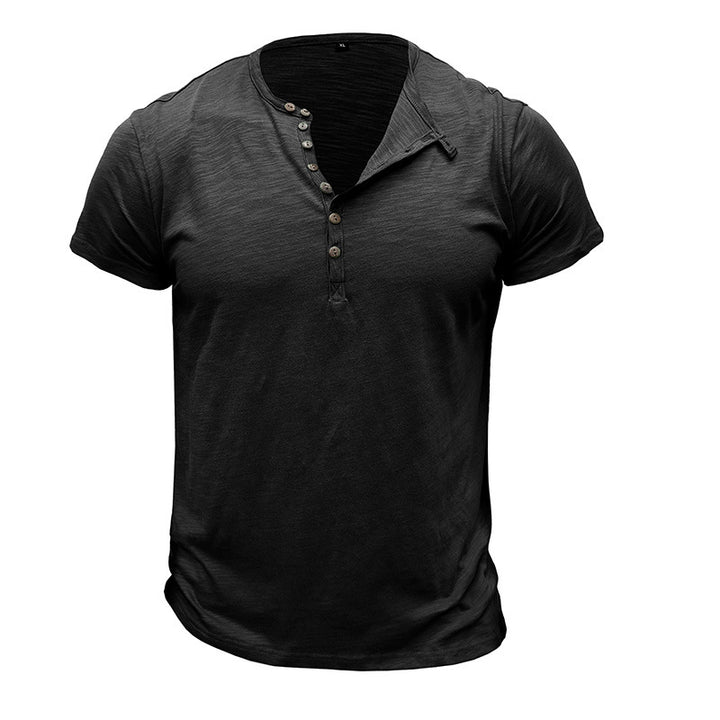 Herren Kurzarm Henley-T-Shirt mit strukturierter Knopfleiste Echoarchiv