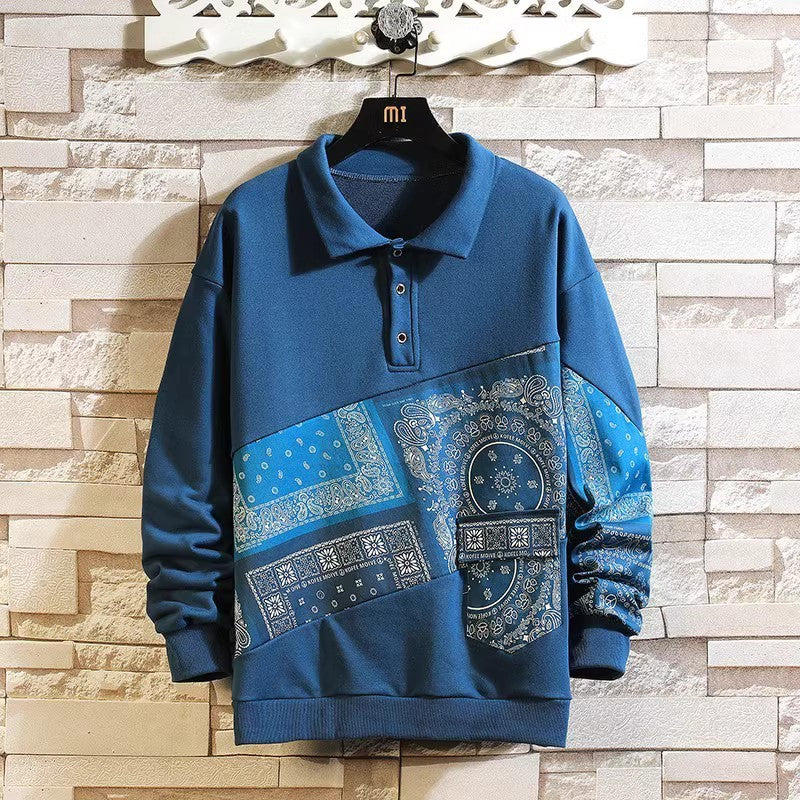 Herren stylisches Polo-Pullover mit Paisley-Design und klassischem Kragen Echoarchiv