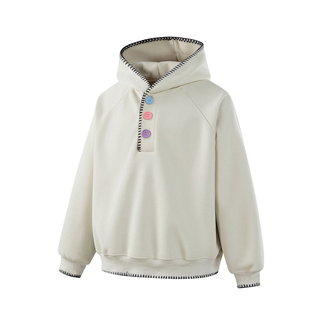 Damen Kapuzenpullover mit halber Knopfleiste, dekorativer Sattelnaht und Oversize-Schnitt Echoarchiv