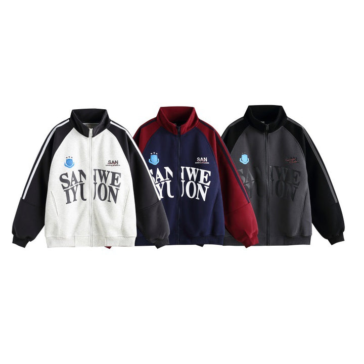 Unisex Oversize College-Trackjacke mit Stehkragen und Raglanärmeln Echoarchiv