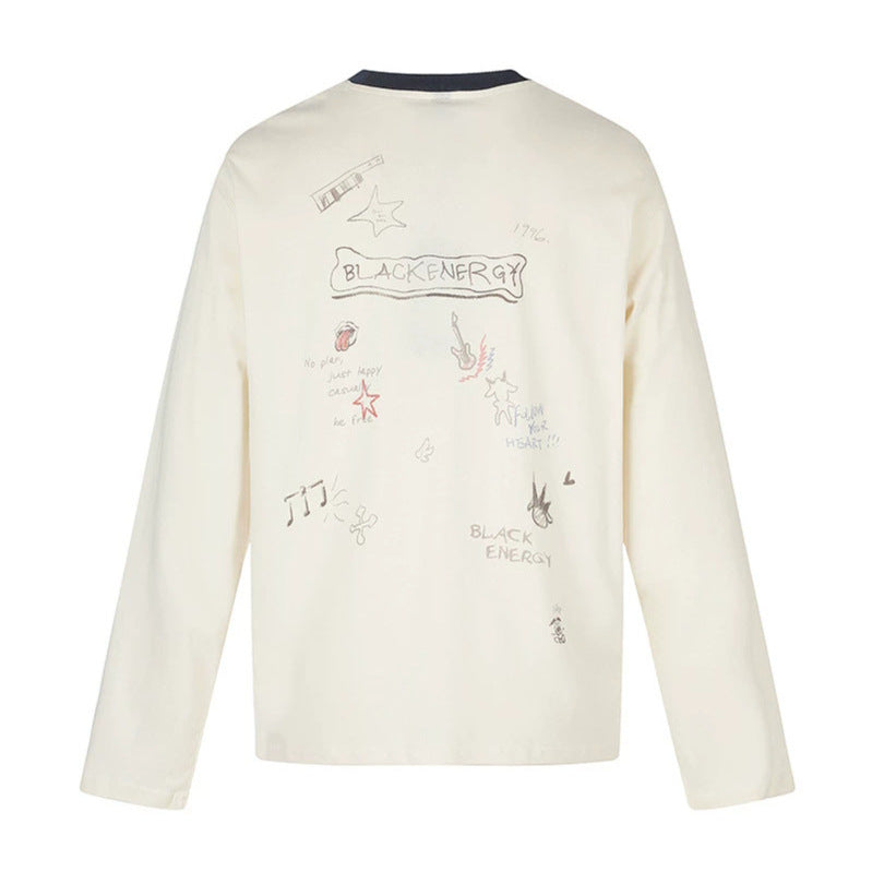 Damen Langarmshirt mit Comic-Gitarrenprint, Glitzerdetail und Kontrastkragen Echoarchiv