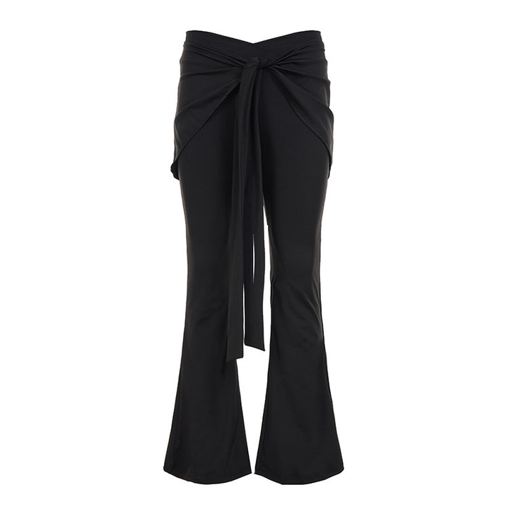 Damen High‑Waist Schlaghose mit Wickelrock-Overlay und Bindegürtel Echo Archiv