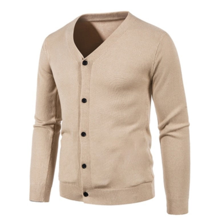 Herren stilvolle Strickjacke mit tiefem V-Ausschnitt und Knopfleiste Echoarchiv