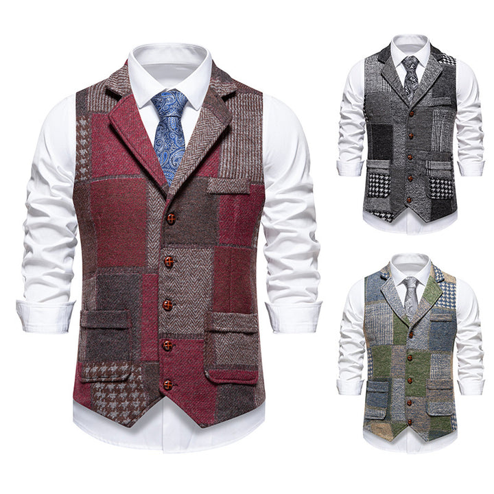 Herren nan Patchwork Weste mit Reverskragen Knopfleiste und aufgesetzten Taschen Echo Archiv