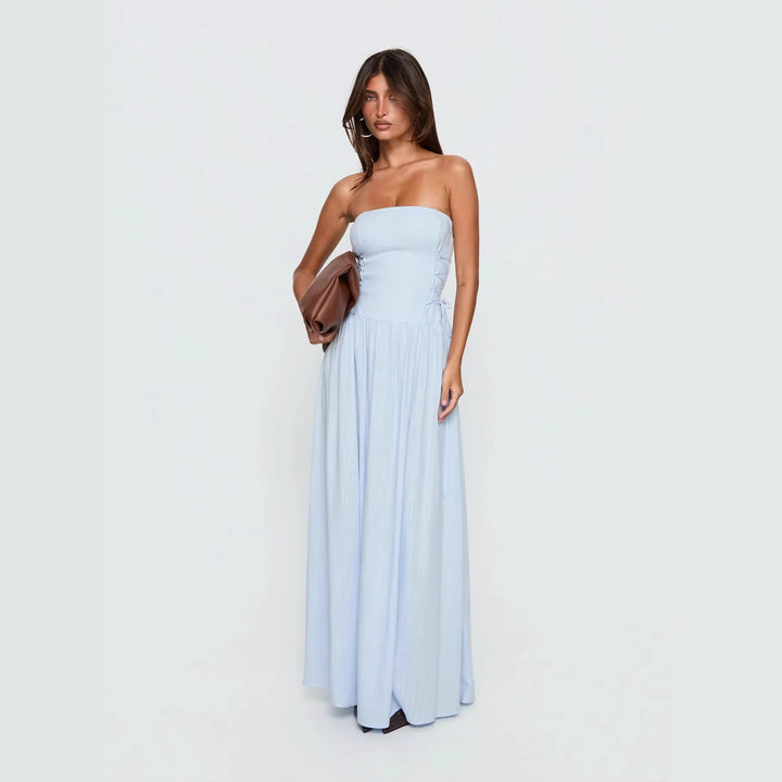 Damen Maxi-Kleid mit schulterfreiem Design und seitlichen Rüschendetails Echo Archiv