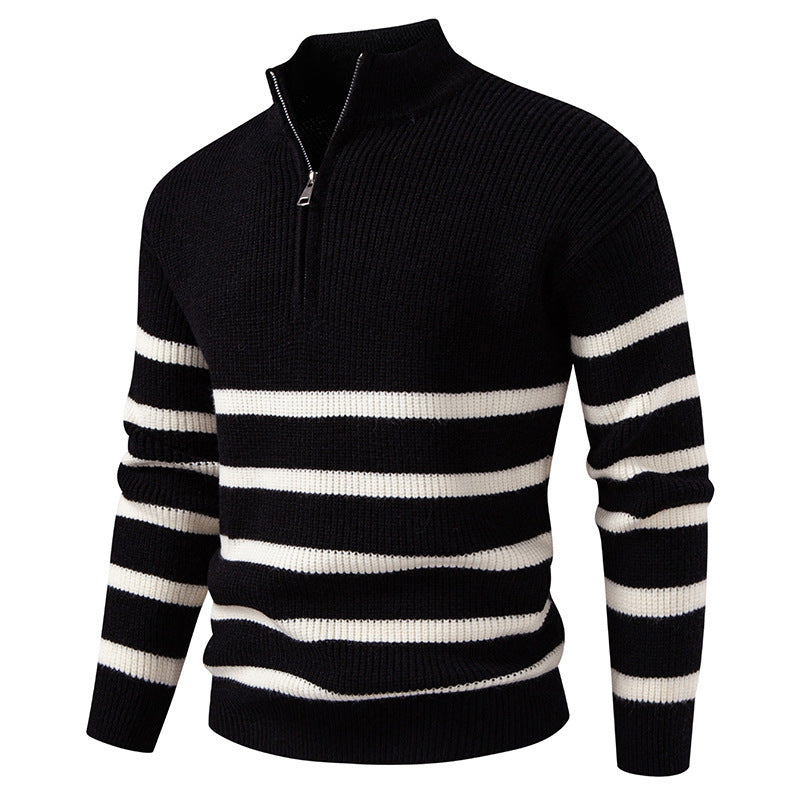 Herren Strickpullover mit modernem Halbreißverschluss und gestreiftem Design Echoarchiv