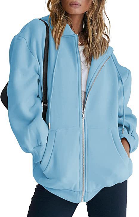 Damen oversized Kapuzenjacke mit durchgehendem Reißverschluss Kängurutaschen und weichem Sweatmaterial – Auréline