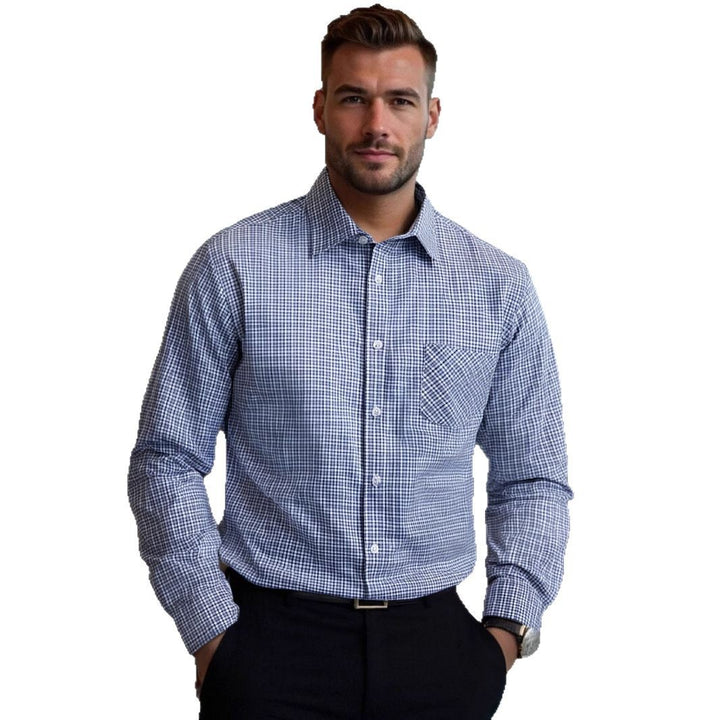 Herren elegantes, kariertes Langarmhemd mit Brusttasche Echoarchiv