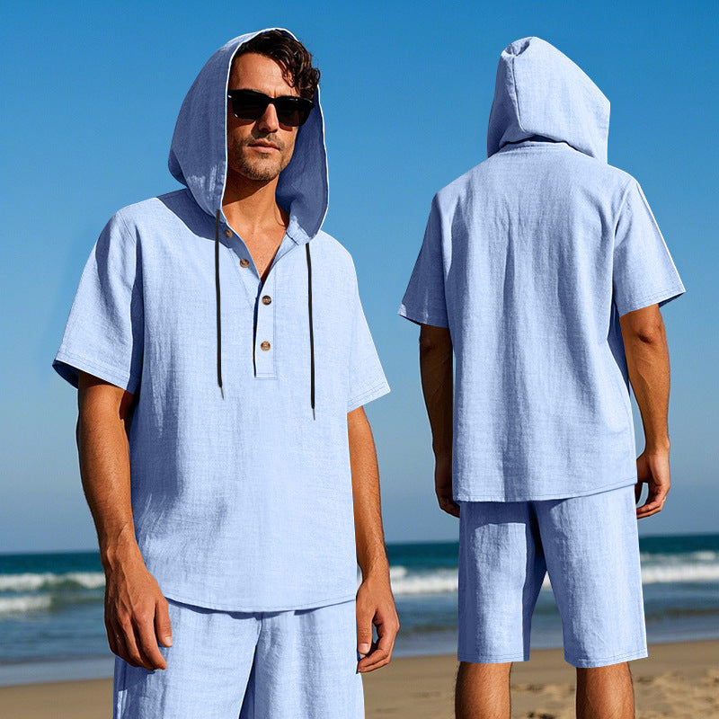 Herren lässiges Bermuda-Set mit Kapuze und Druckknopfverschluss Echoarchiv