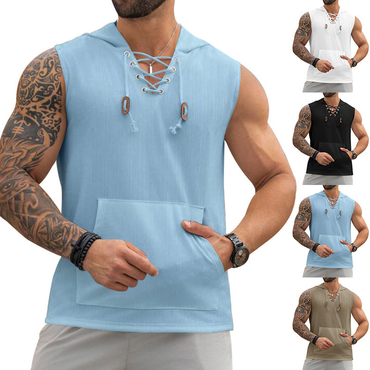 Herren Ärmelloses Sport-Tanktop mit Kapuze und Schnürung Echoarchiv