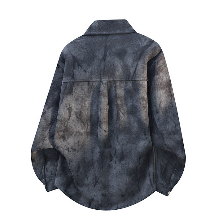 Herren Oversized Cord Arbeitshemd im Batik-Look mit Druckknopfleiste – Taviero