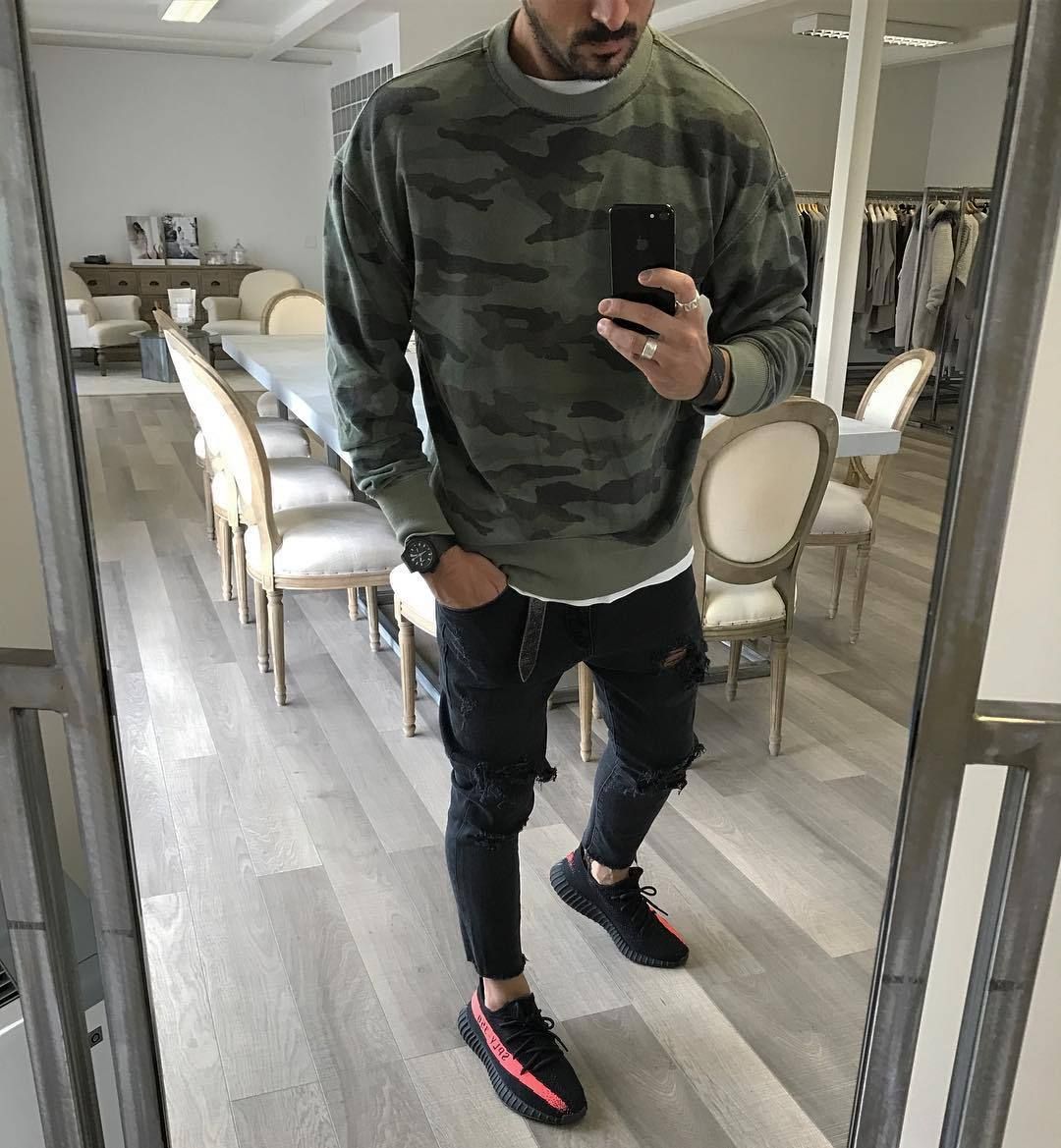 Herren Oversized Camouflage-Sweatshirt mit Rundhalsausschnitt und Rippbündchen Echoarchiv