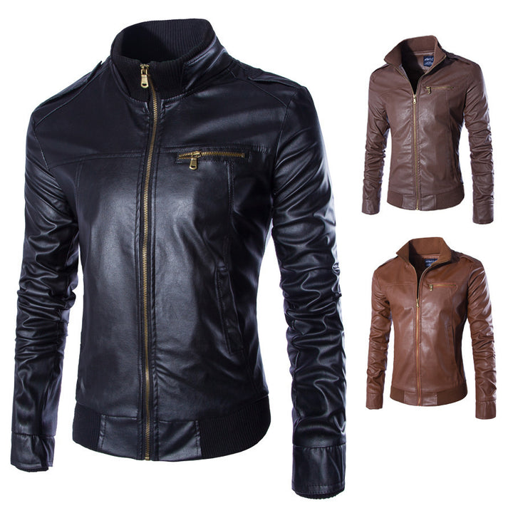 Herren modische Kunstlederjacke mit Reißverschluss und festem Kragen Echoarchiv