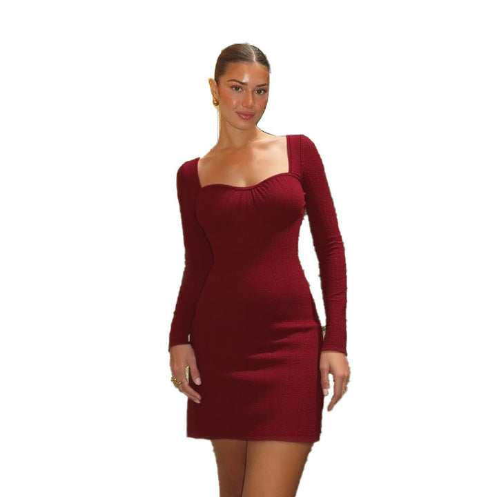 Damen tailliertes Strick‑Minikleid mit eckigem Dekolleté, Unterbrustnähten und Rückentiedetail – Avérine