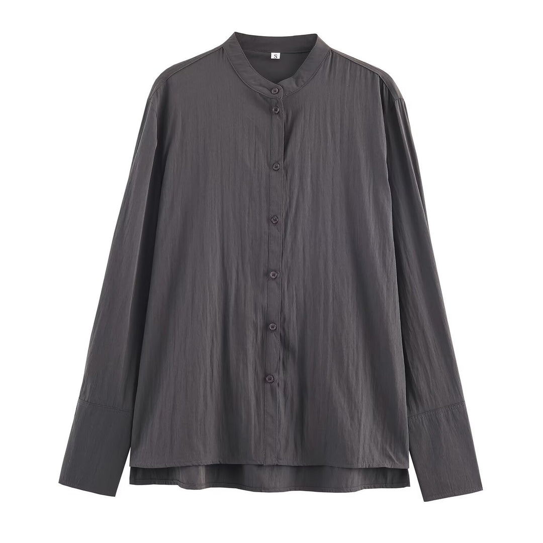 Damen Oversize Hemdbluse mit Mandarinkragen und durchgehender Knopfleiste Echo Archiv