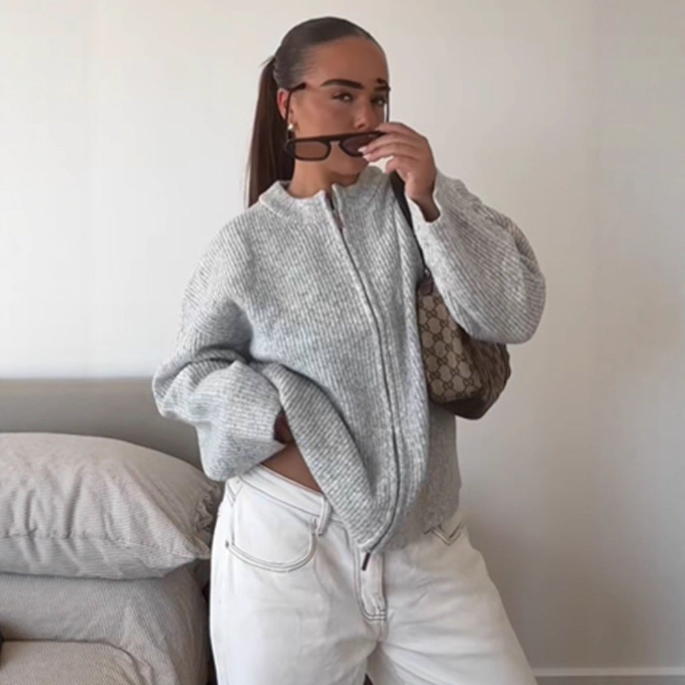 Damen Grobstrick‑Zipper‑Cardigan mit Oversize‑Schnitt Echoarchiv