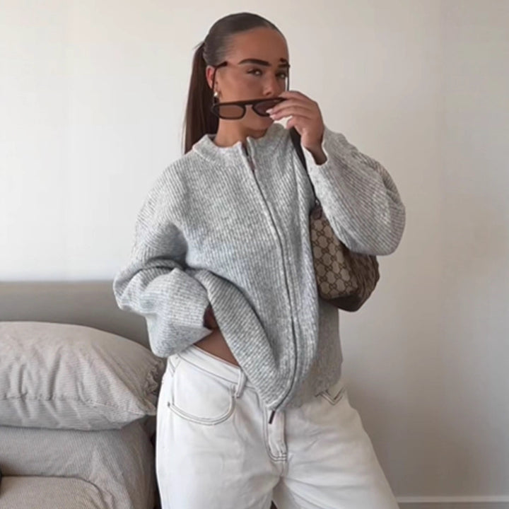 Damen Grobstrick‑Zipper‑Cardigan mit Oversize‑Schnitt Echoarchiv