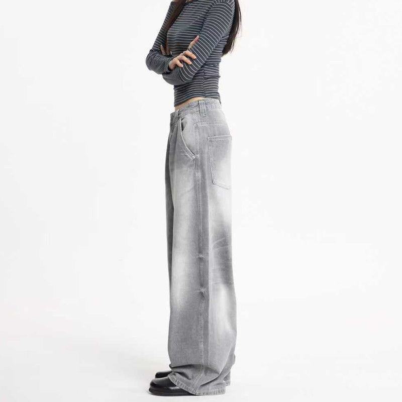 Damen Ultraweite Bodenlange Denim-Palazzohose mit tiefem Schritt und Vintage-Fade Echo Archiv