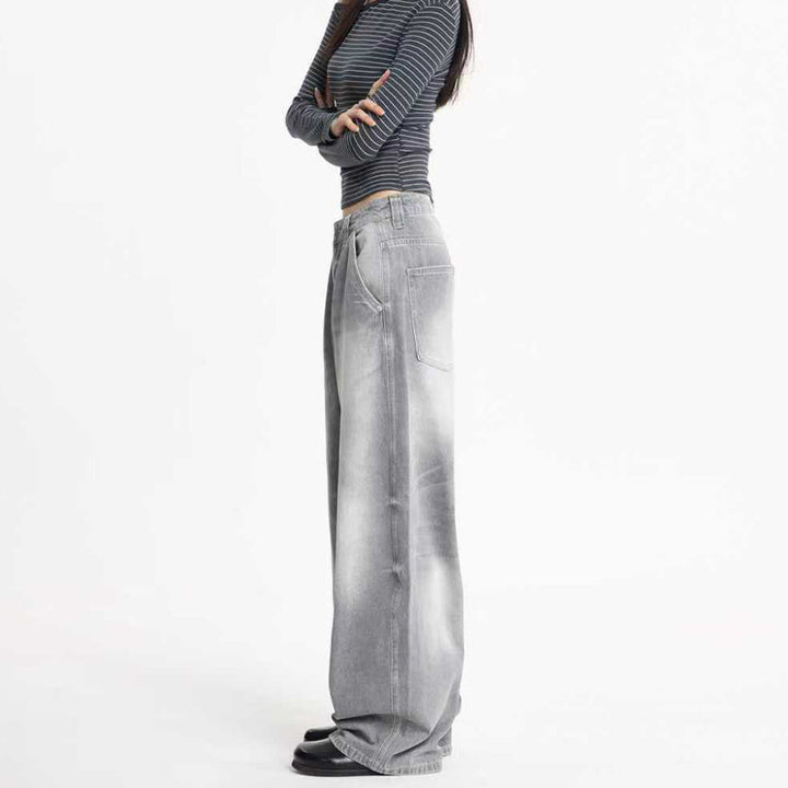 Damen Ultraweite Bodenlange Denim-Palazzohose mit tiefem Schritt und Vintage-Fade Echo Archiv