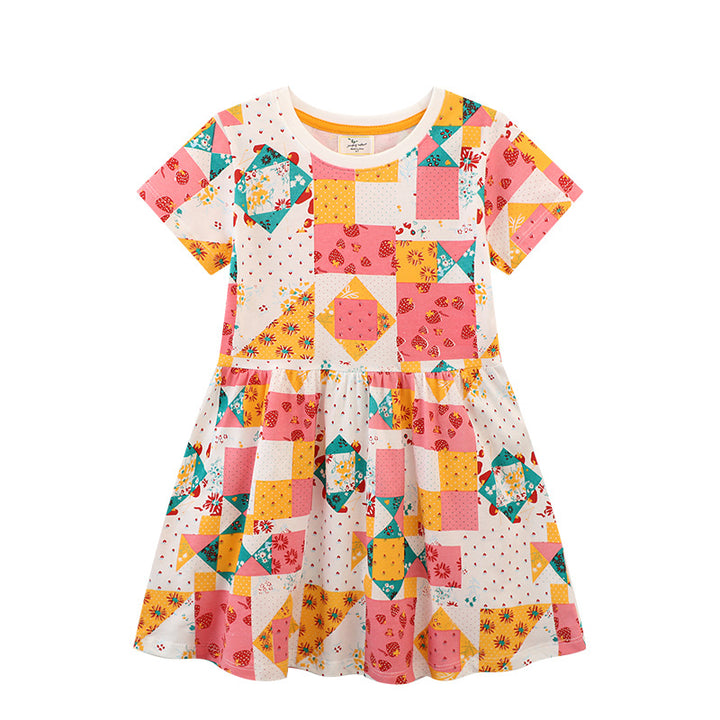 Mädchen Kurzarm Kleid mit fröhlichem Patchwork-Design Echo Archiv