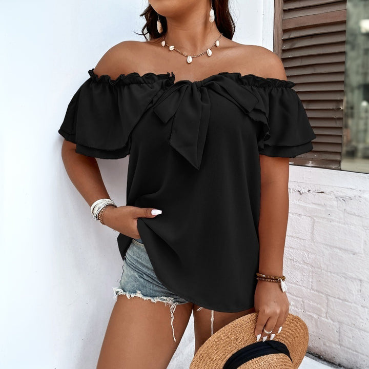 Damen Off-Shoulder Oberteil mit Schleifen-Details und Rüschensäumen Echo Archiv
