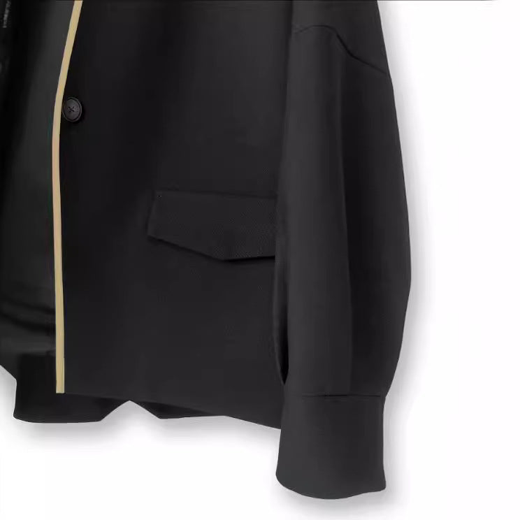 Damen Oversize kragenlose Blazerjacke mit kontrastpaspel & Pattentaschen Echo Archiv