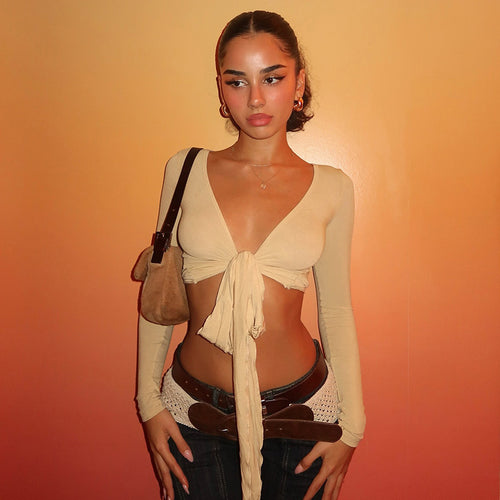 Damen Crop-Top mit verspieltem Bindeband und langen Ärmeln Echo Archiv