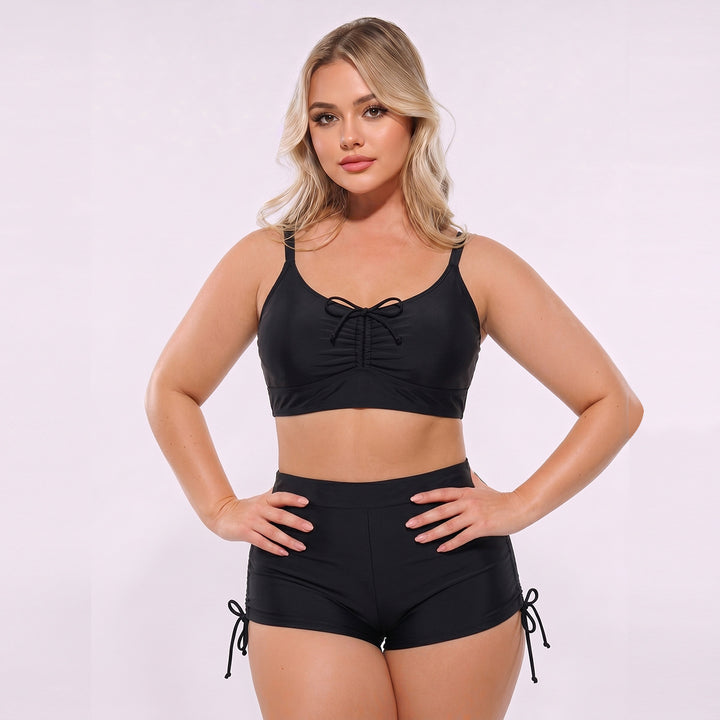 Damen Hoch geschnittenes Tankini-Set mit verstellbaren Trägern und Raffung Echo Archiv