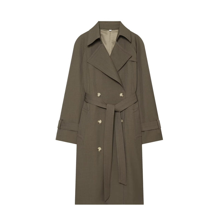 Damen Doppelreihiger Trenchcoat mit Taillengürtel und Raglanärmeln Echo Archiv
